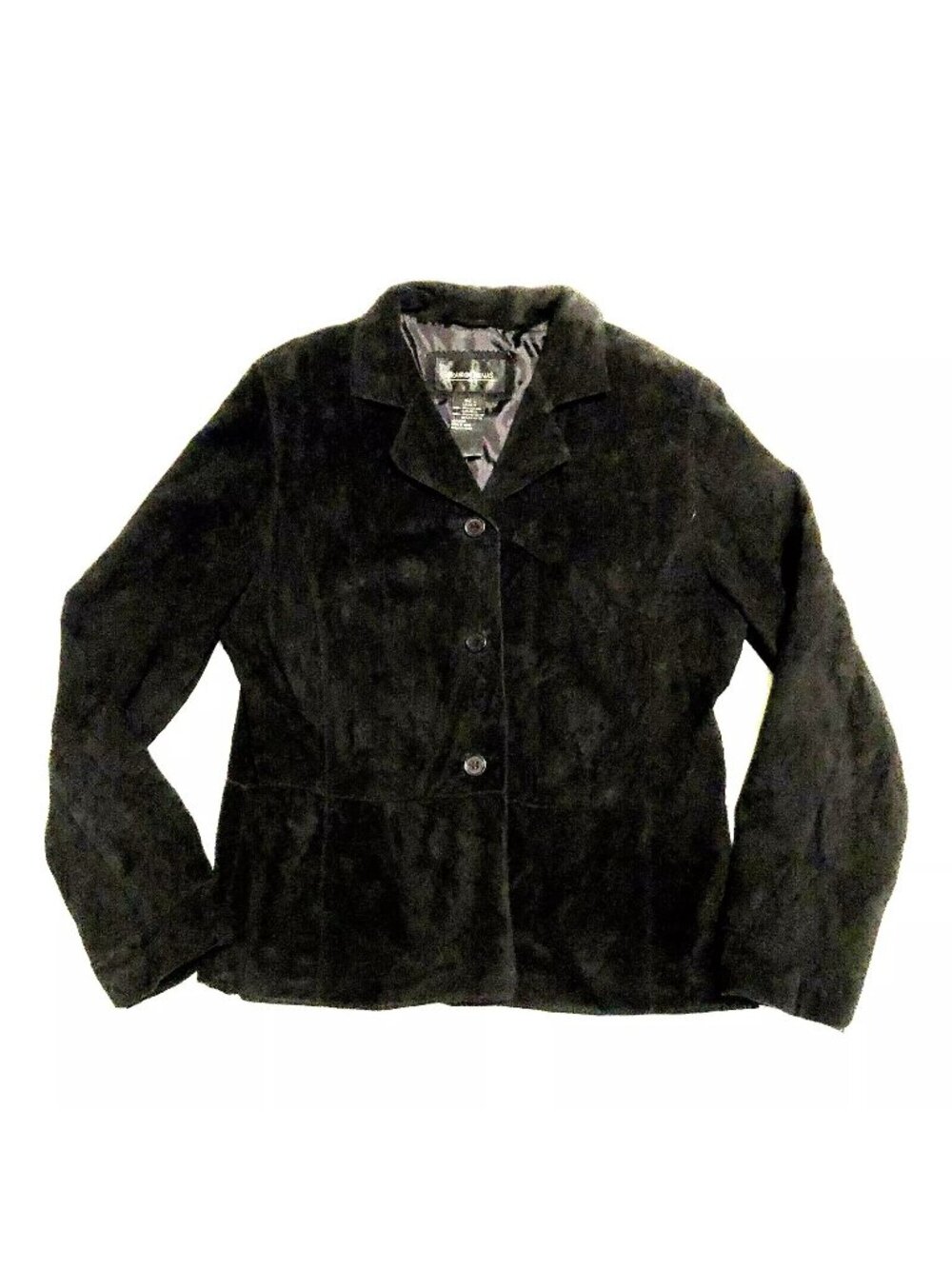 Brandon Thomas Black Suede Jacket Sz L Fully Lined Washable Mid Length Womens